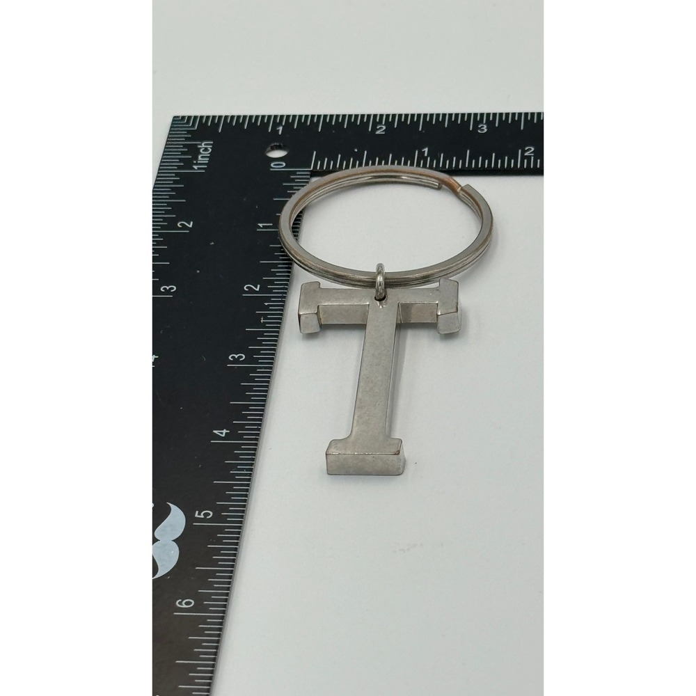 Silver Tone Metal‎ Block Letter T Initial Keychain Charm Personalize Key Ring